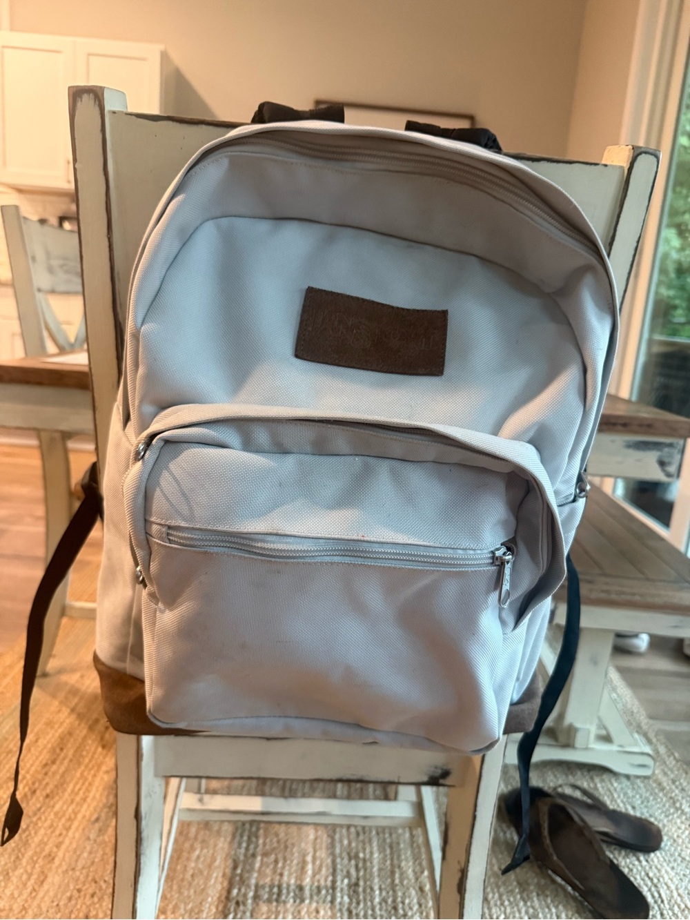 Light Gray  Canvas Backpack with Brown Suede Base